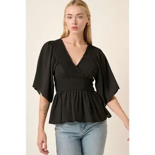 Mynella Peplum Blouse - Black