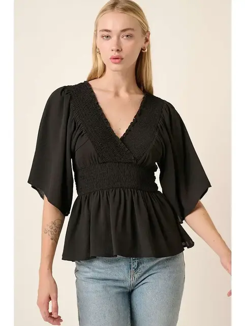 Mynella Peplum Blouse - Black