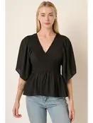 Mynella Peplum Blouse - Black