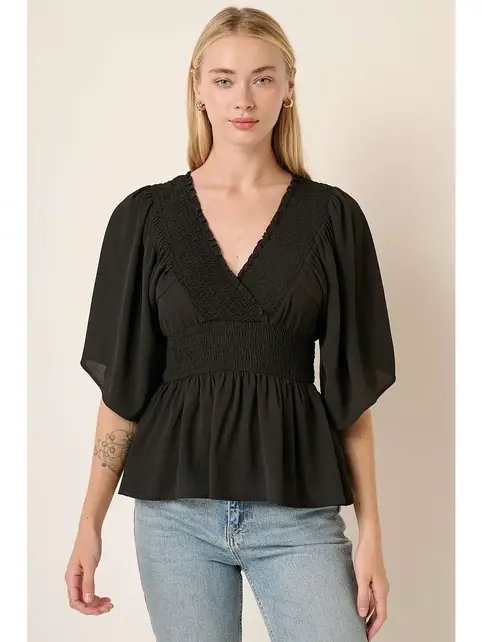 Mynella Peplum Blouse - Black