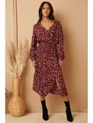 Meirra Flower Print Wrap Front - Wine