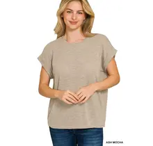 Slub Roll-Up Sleeve Sweater Top