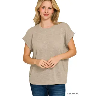 Slub Roll-Up Sleeve Sweater Top
