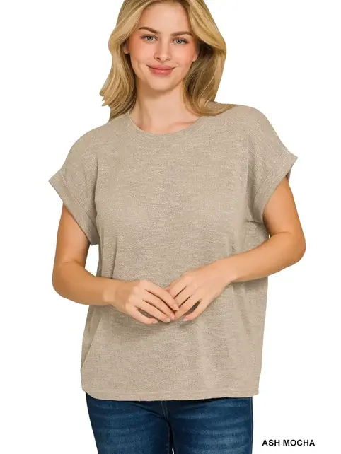 Slub Roll-Up Sleeve Sweater Top