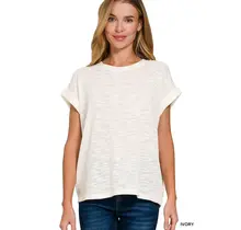 Slub Roll-Up Sleeve Sweater Top