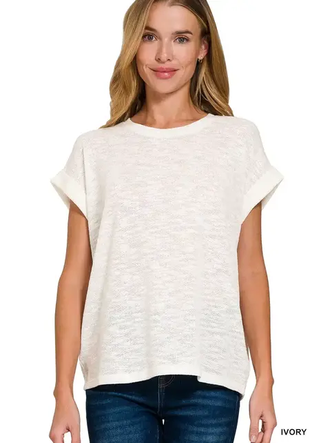 Slub Roll-Up Sleeve Sweater Top