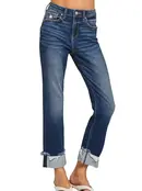 Zenana Cuffed Distressed Hem Denim Jean