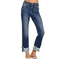 Zenana Cuffed Distressed Hem Denim Jean