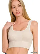 Washed Rib Square Neck Crop Tank Top