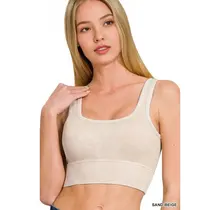 Washed Rib Square Neck Crop Tank Top