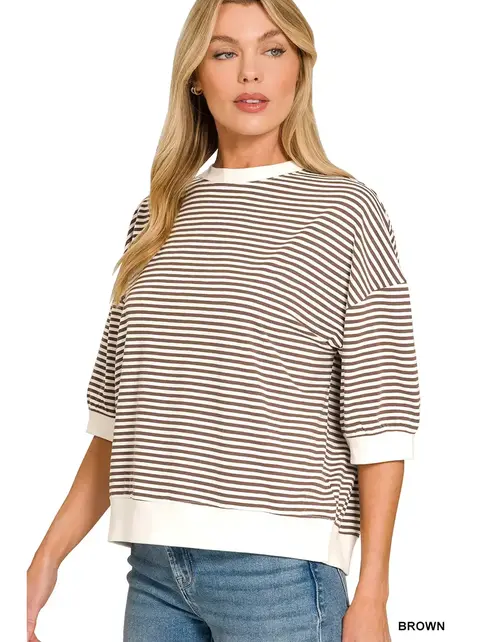 Zenny Striped Banded Bottom Top