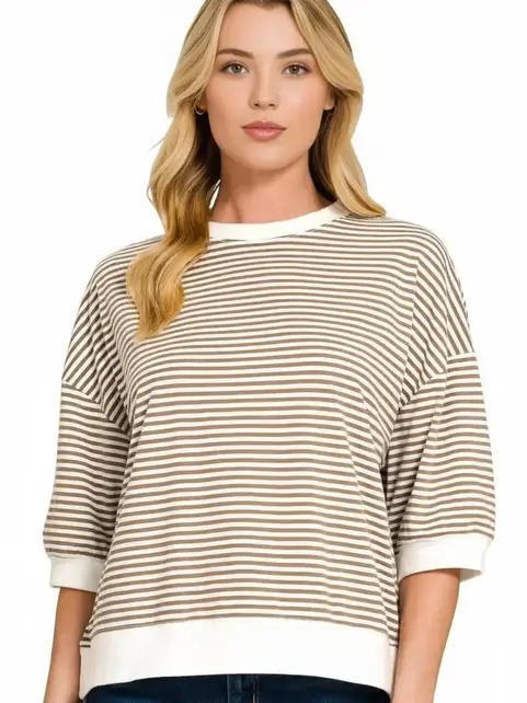 Zenny Striped Banded Bottom Top