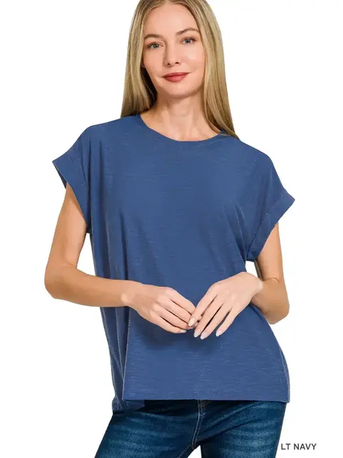 Jaleen Slub Cuffed Tee