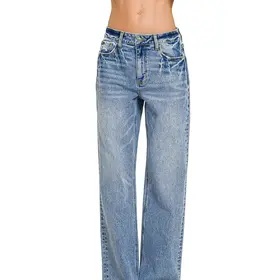 Zenana Medium Washed Straight Stretch Denim Jean