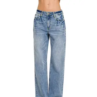 Zenana Medium Washed Straight Stretch Denim Jean