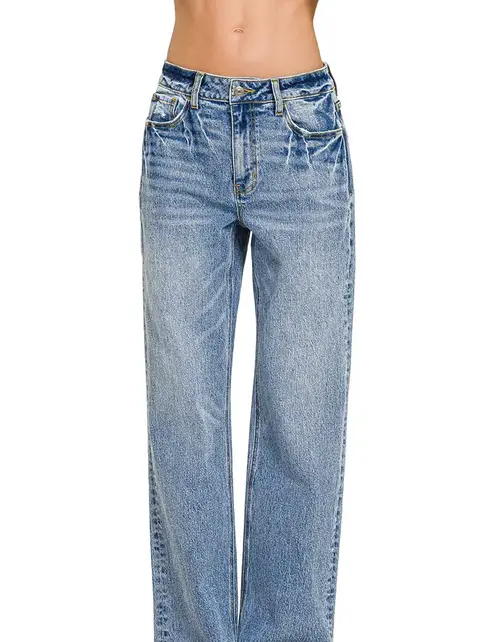 Zenana Medium Washed Straight Stretch Denim Jean