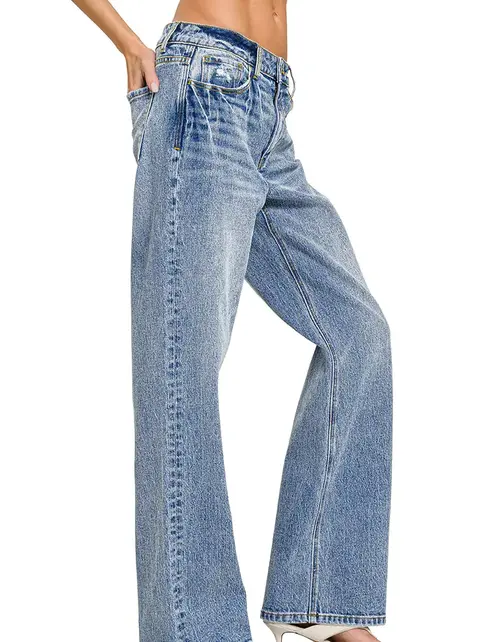 Zenana Medium Washed Straight Stretch Denim Jean