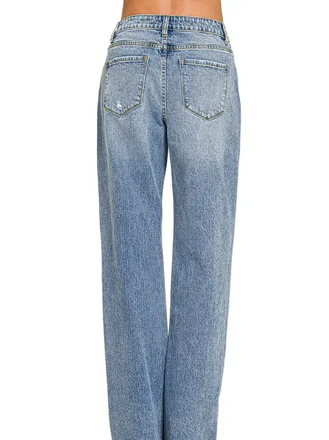 Zenana Medium Washed Straight Stretch Denim Jean