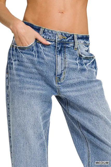 Zenana Medium Washed Straight Stretch Denim Jean