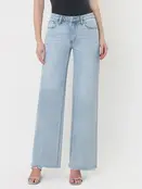High Rise Trouser Fold Creased Wide Leg Jeans - Comet
