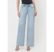High Rise Trouser Fold Creased Wide Leg Jeans - Comet