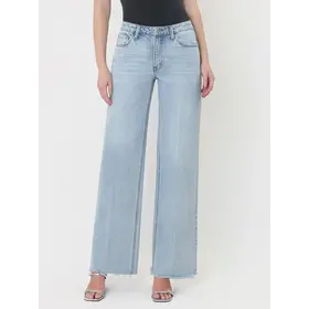 High Rise Trouser Fold Creased Wide Leg Jeans - Comet