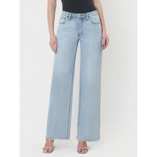 High Rise Trouser Fold Creased Wide Leg Jeans - Comet