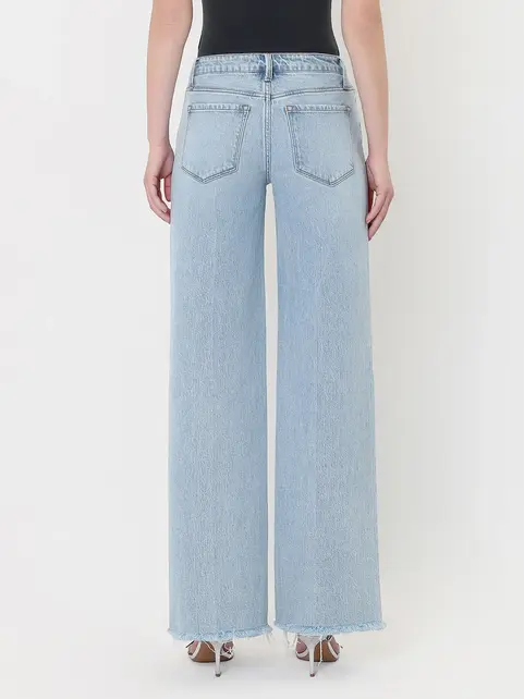 High Rise Trouser Fold Creased Wide Leg Jeans - Comet