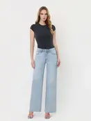 High Rise Trouser Fold Creased Wide Leg Jeans - Comet
