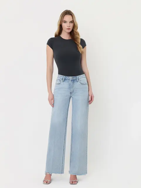 High Rise Trouser Fold Creased Wide Leg Jeans - Comet