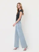 High Rise Trouser Fold Creased Wide Leg Jeans - Comet