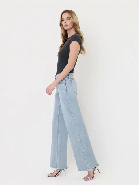 High Rise Trouser Fold Creased Wide Leg Jeans - Comet