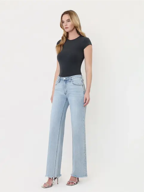High Rise Trouser Fold Creased Wide Leg Jeans - Comet