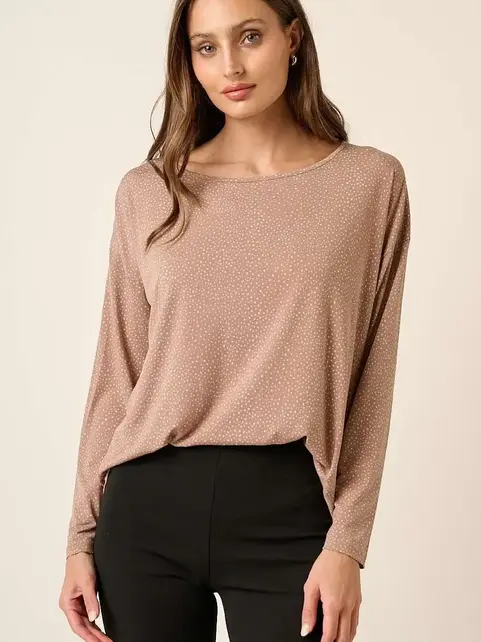 Mirrah Splash Dot Long Sleeve Top - Beige