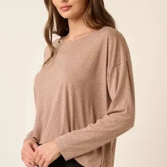 Mirrah Splash Dot Long Sleeve Top - Beige