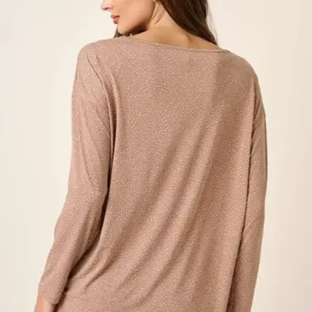 Mirrah Splash Dot Long Sleeve Top - Beige