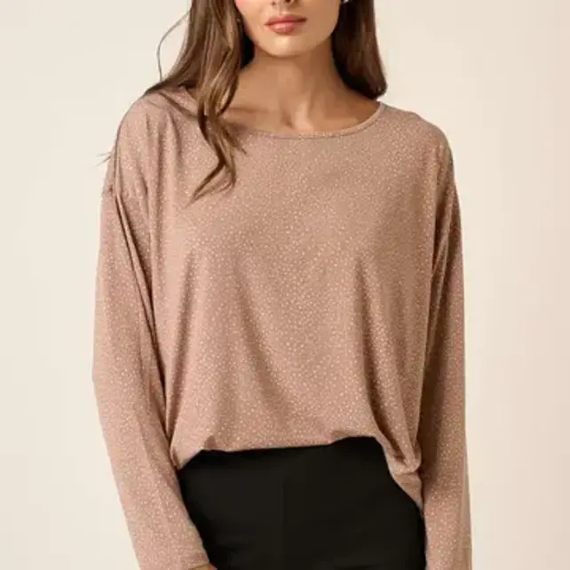 Mirrah Splash Dot Long Sleeve Top - Beige