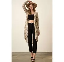 Animal Print Midi Cardigan - Sand