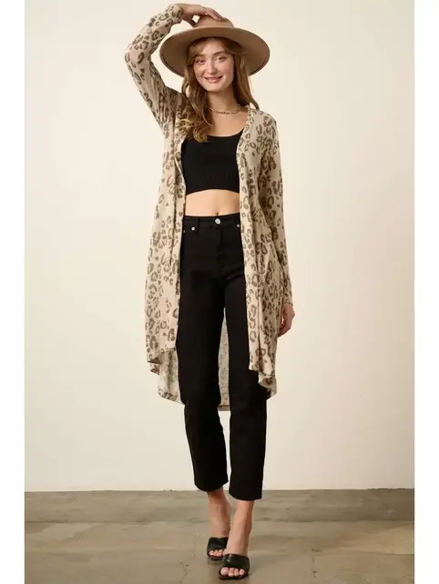 Animal Print Midi Cardigan - Sand
