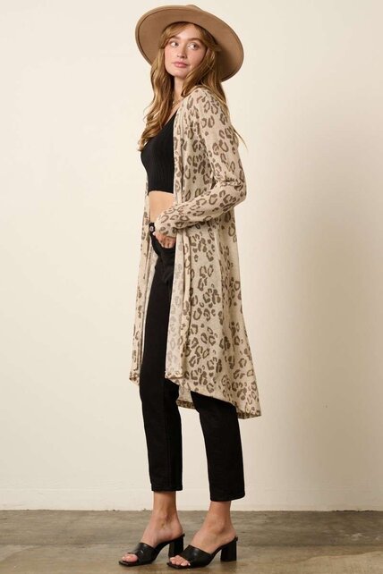 Animal Print Midi Cardigan - Sand