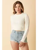 Mida Cable Knit Crop Sweater - Ivory