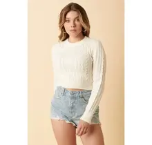 Mida Cable Knit Crop Sweater - Ivory
