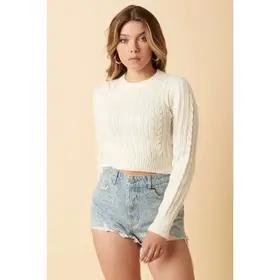 Mida Cable Knit Crop Sweater - Ivory