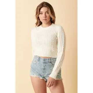 Mida Cable Knit Crop Sweater - Ivory