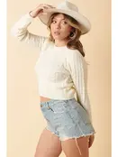 Mida Cable Knit Crop Sweater - Ivory
