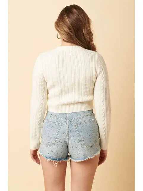 Mida Cable Knit Crop Sweater - Ivory