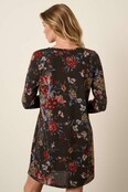 Flower Print Round Neck Mini Dress - Charcoal