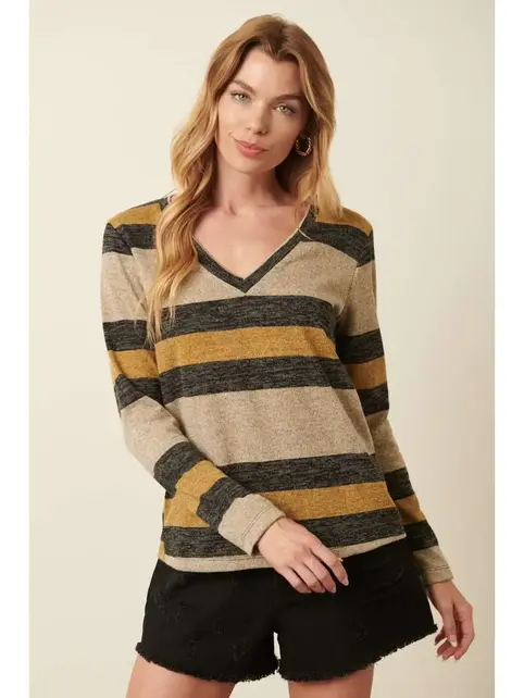 Mylla Bold Stripe Long Sleeve Knit Top - Mustard