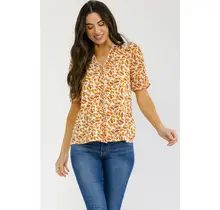 Lolla Ruffle Trim Button Down Blouse - Ivory Rust