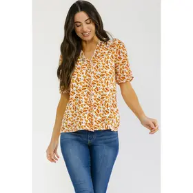Lolla Ruffle Trim Button Down Blouse - Ivory Rust